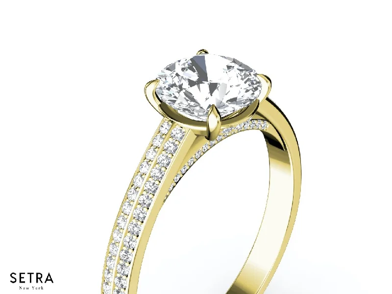 14K FINE GOLD ROUND CUT DIAMOND ENGAGEMENT RING