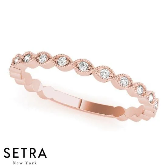 14K FINE PINK THIN ELEGANT STACKABLE DIAMOND BAND RING