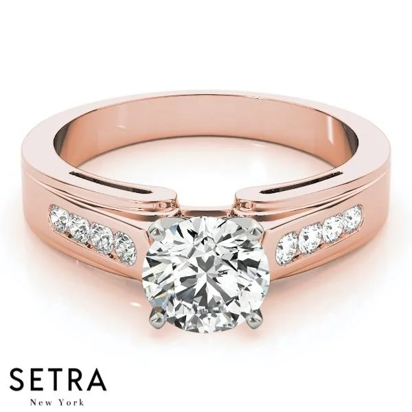 18K FINE PINK GOLD ROUND CUT DIAMONDS PETITE ENGAGEMENT RING