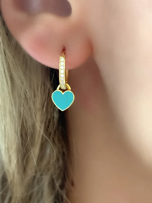 Turquoise Enamel Heart Micro Huggie Hoops