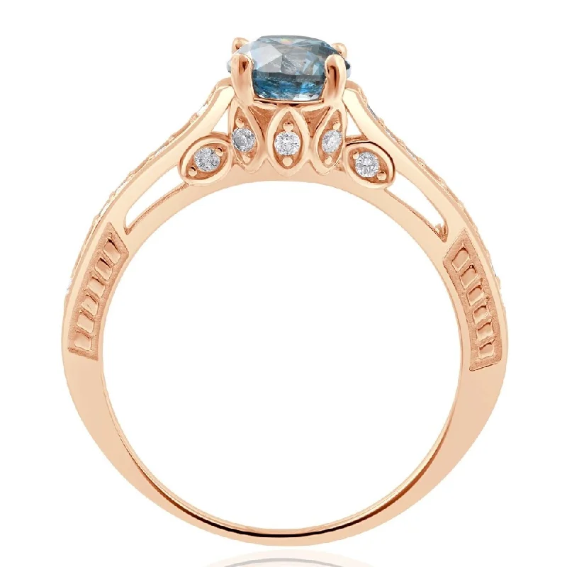 1 1/4Ct Blue Diamond Vintage Engagement Ring Rose Gold