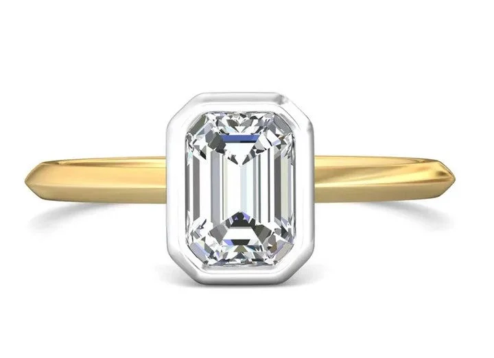 14K Bezel Set Emerald Cut Diamond Ring