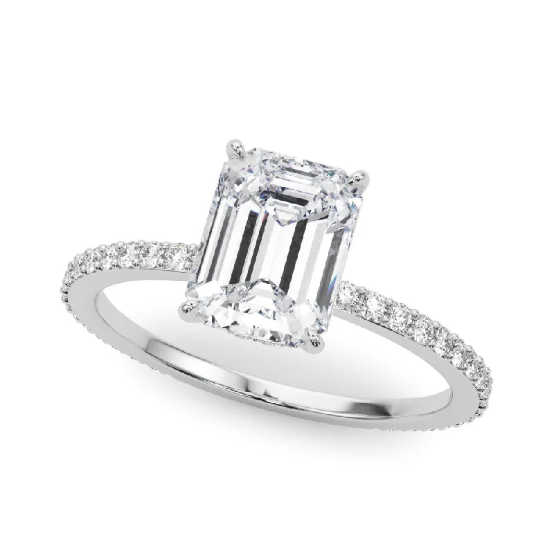 14k Gold Hidden Halo Emerald Cut Engagement Ring