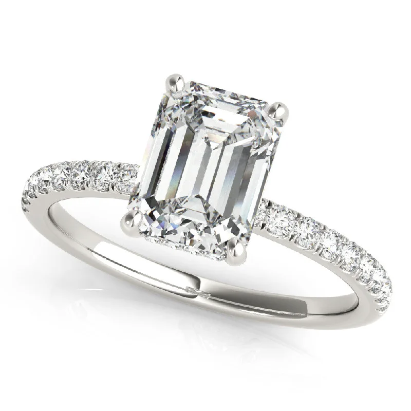 14k Gold Hidden Halo Emerald Cut Engagement Ring