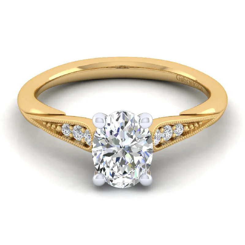 14K White-Yellow Gold Oval Diamond Engagement Ring (Setting Only)