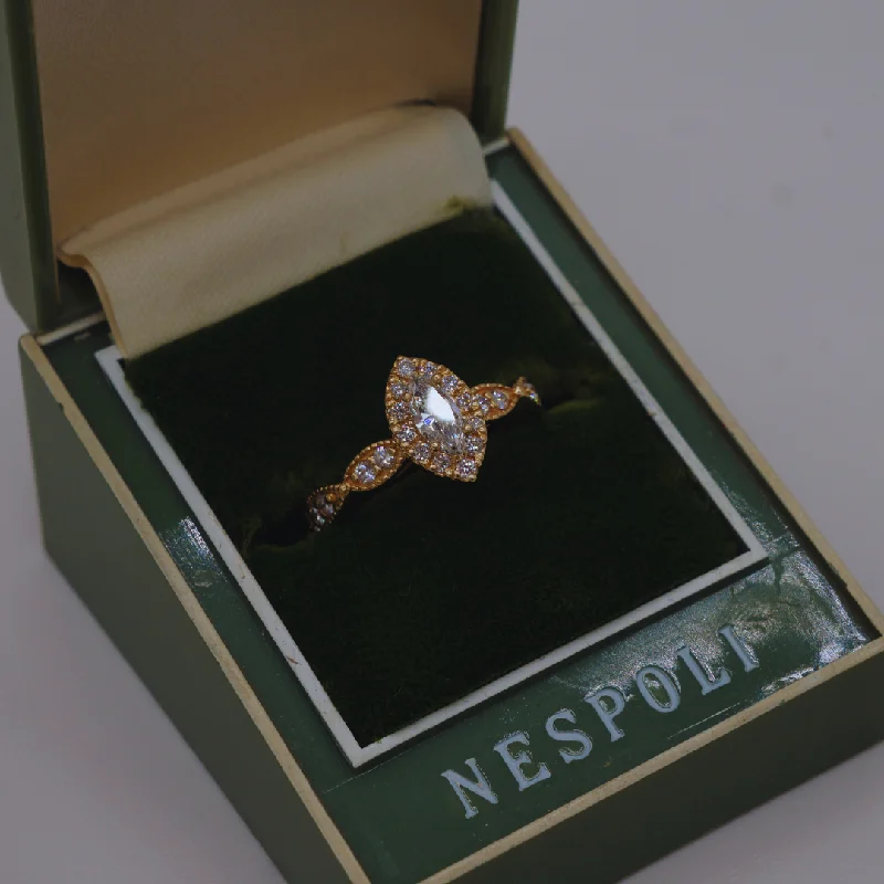 14k Yellow Gold .79ct Marquise Diamond Halo Engagement Ring