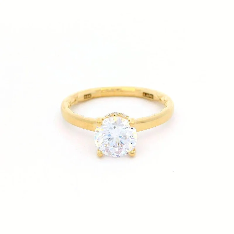 14K Yellow Gold Hidden Halo Round Natural Diamonds Engagement Ring