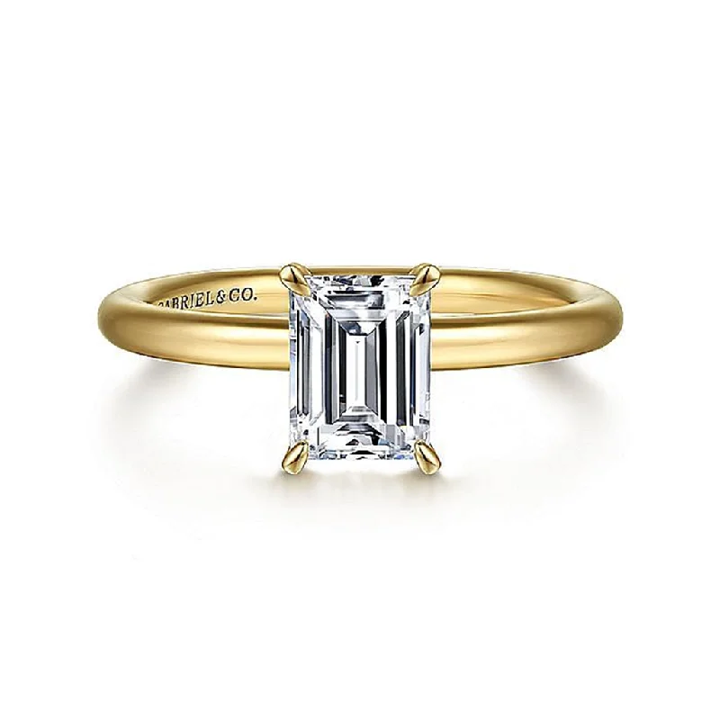 14K Yellow Gold 'Lark' Emerald Cut Center Solitaire Engagement Ring