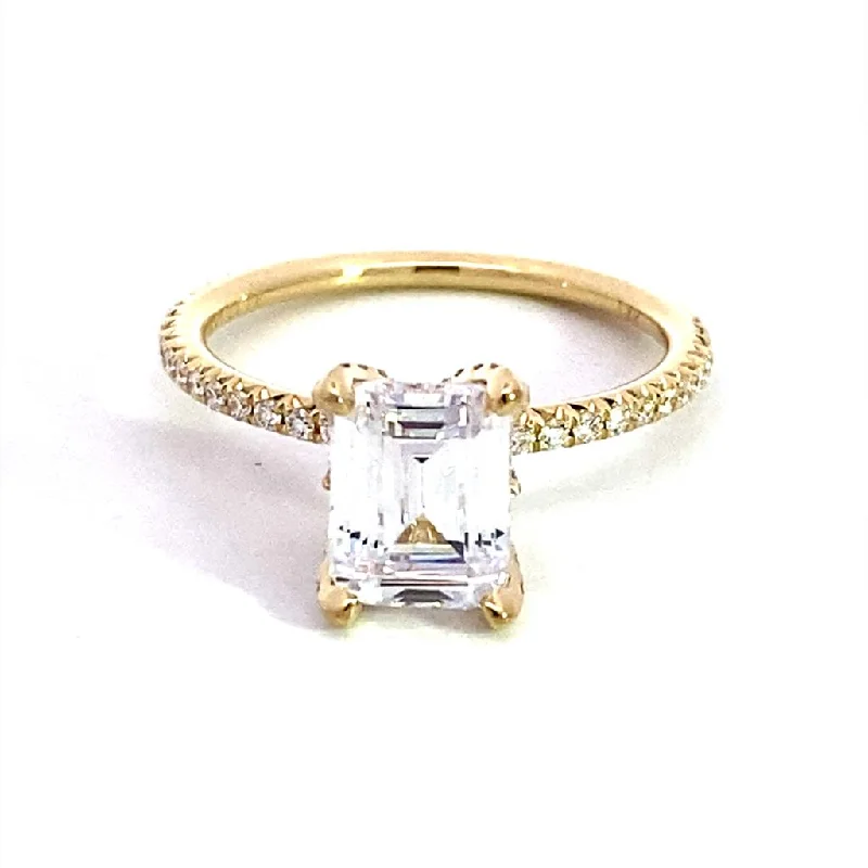 14K Yellow Gold 'Violet' Hidden Halo Emerald Cut Diamond Engagement Ring