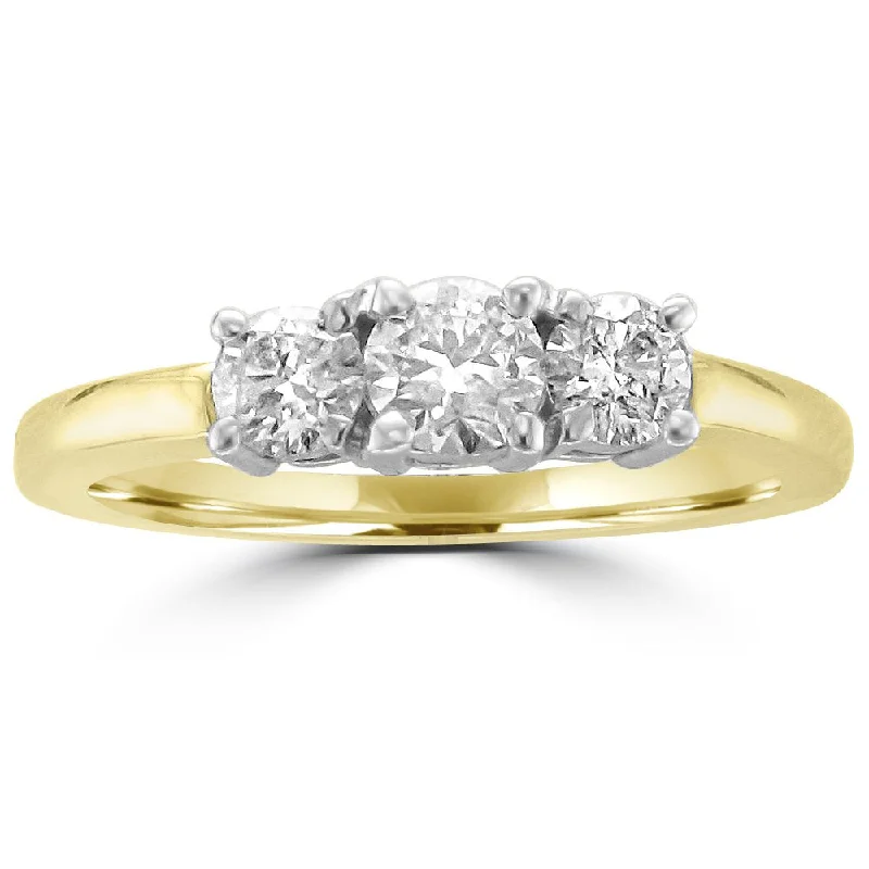 14KT Two-Tone Gold 3/4 CTW Diamond 3 Stone Ring