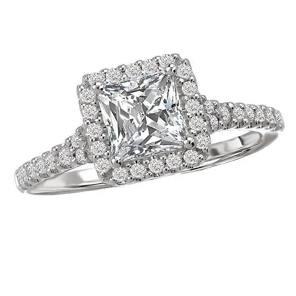 14KT 3/8 CTW DIAMOND HALO SETTING FOR 1 CT PRINCESS/CUSHION