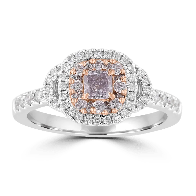 18KT TWO-TONE GOLD .72 CTW PINK DIAMOND DOUBLE HALO RING