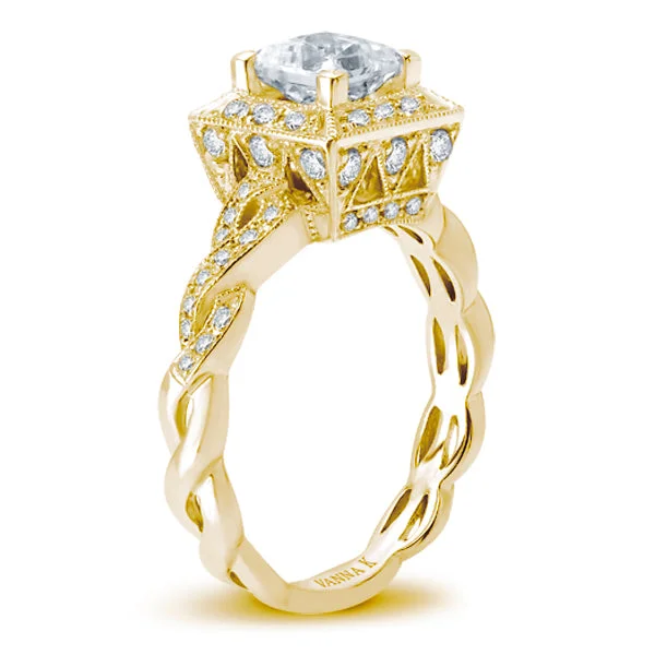 18K YELLOW GOLD HALO DIAMOND ENGAGEMENT RING