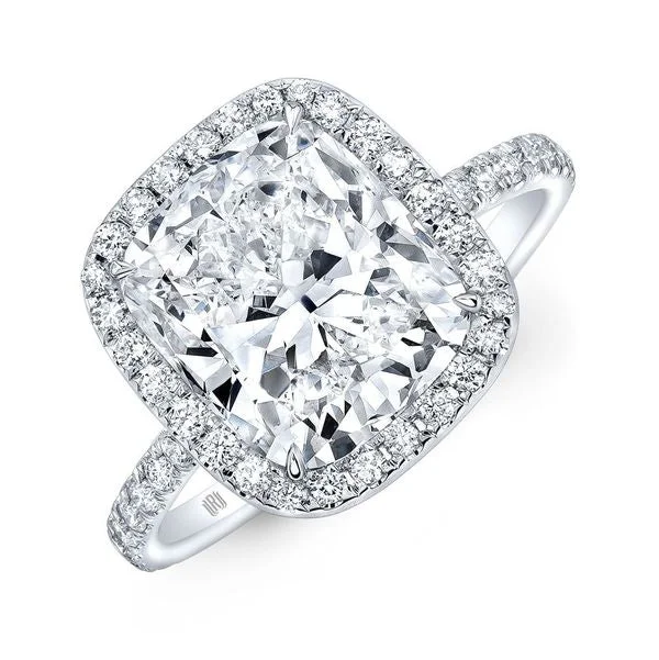 6.03 Carat Cushion-Cut F SI1 Diamond Platinum Halo Ring