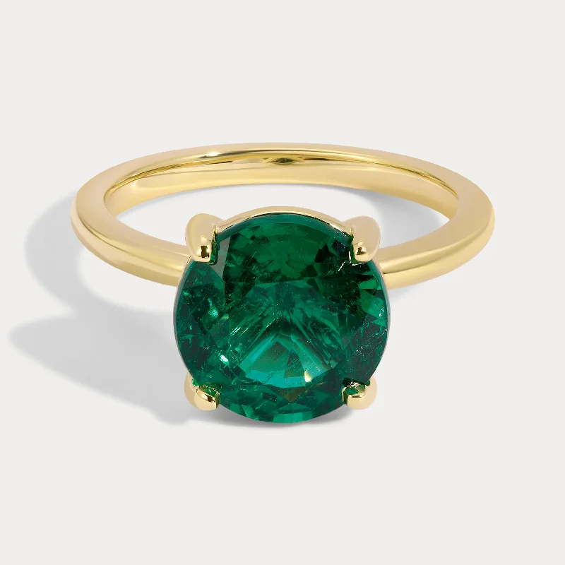 Casey - 4.98ct Round Brilliant Natural Green Emerald Ring