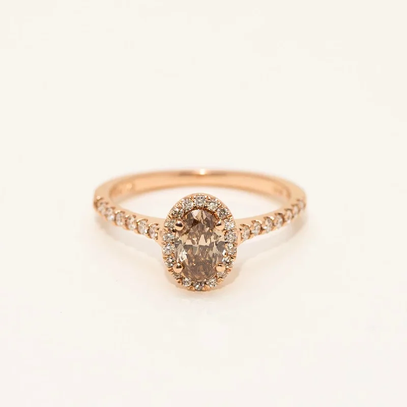 Champagne Oval Diamond Halo Engagement Ring in 14kt Rose Gold (3/4ct tw)