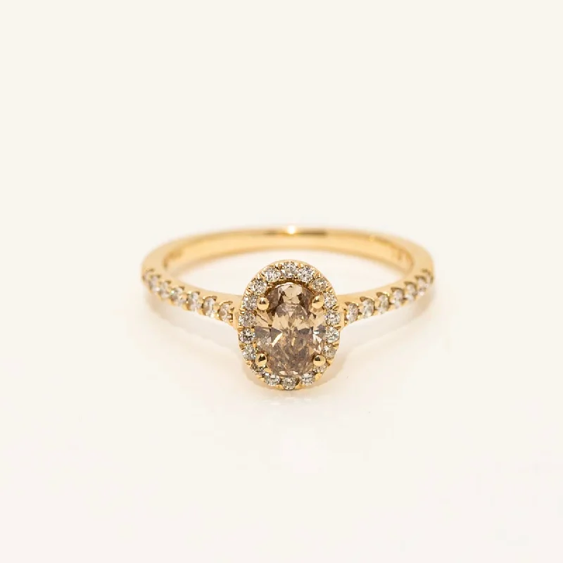 Champagne Oval Diamond Halo Engagement Ring in 14kt Yellow Gold (3/4ct tw)