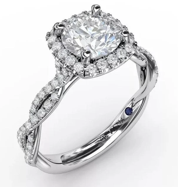 Classic Cushion Diamond Halo with Cathedral Twist Diamond Band