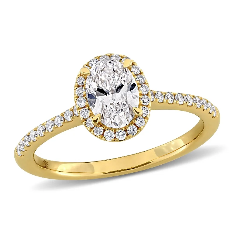 Created Forever 1ct TW Oval Round-Cut Lab-Grown Diamond Halo Engagement Ring in 14k Yellow Gold