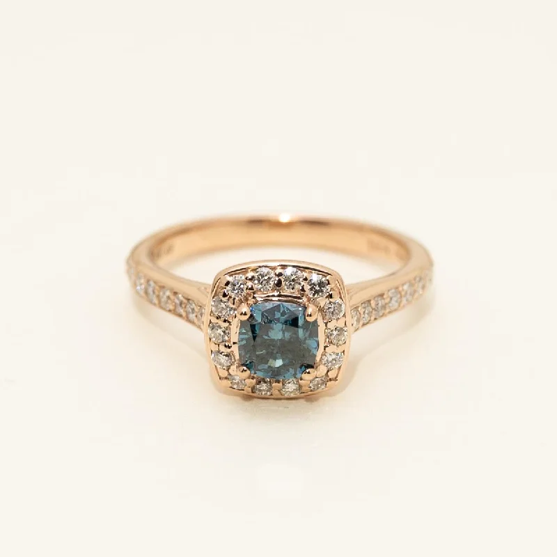 Cushion Blue Diamond Halo Engagement Ring in 14kt Rose Gold (1ct tw)