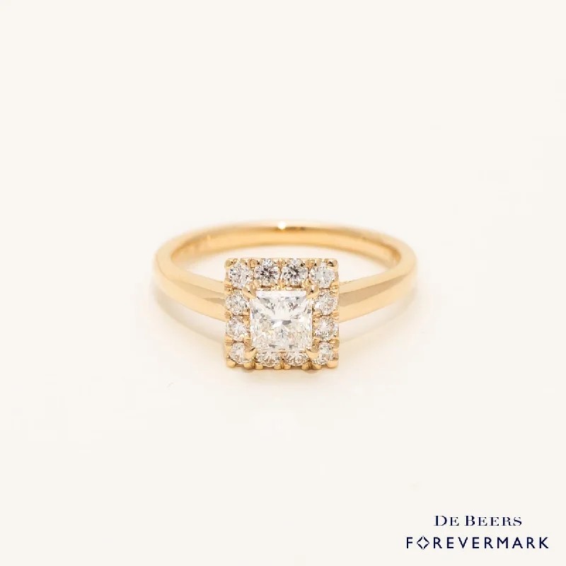 Forevermark Princess Cut Diamond Halo Engagement Ring in 14kt Yellow Gold (1ct tw)