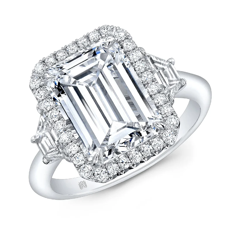 Emerald-Cut Diamond Halo Ring in Platinum