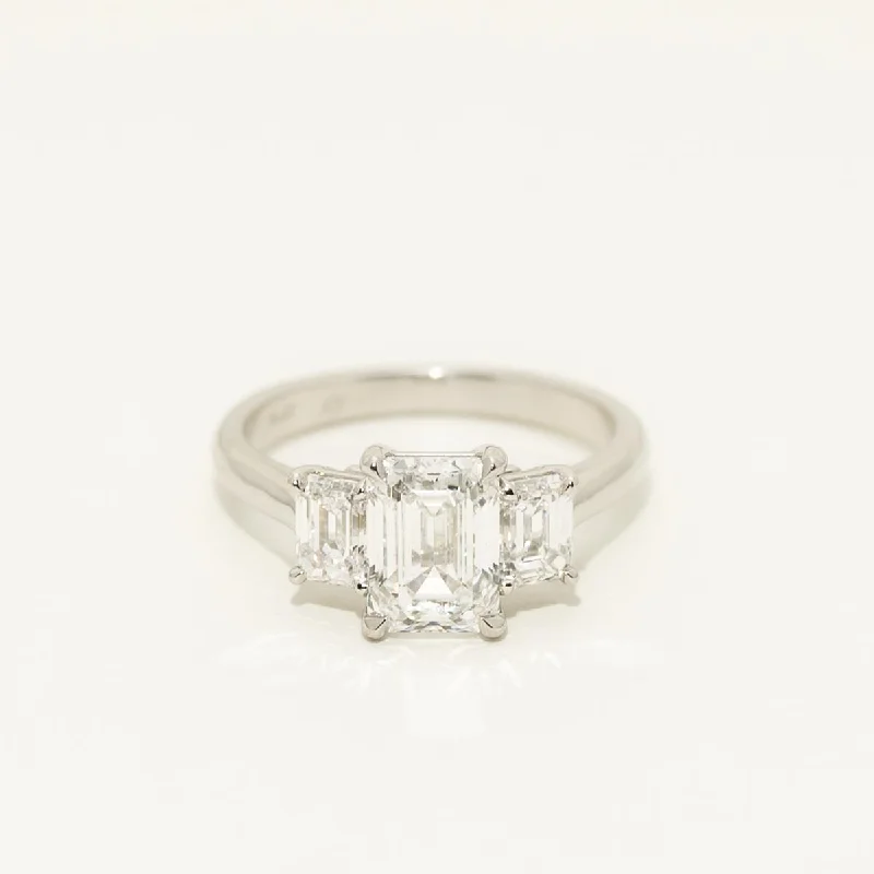 Emerald Cut Diamond Three Stone Engagement Ring in Platinum (3ct tw)