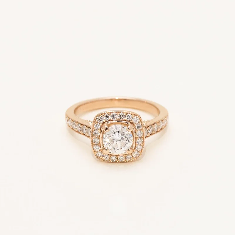 Estate Diamond Halo Engagement Ring in 14kt Rose Gold (1 3/8ct tw)