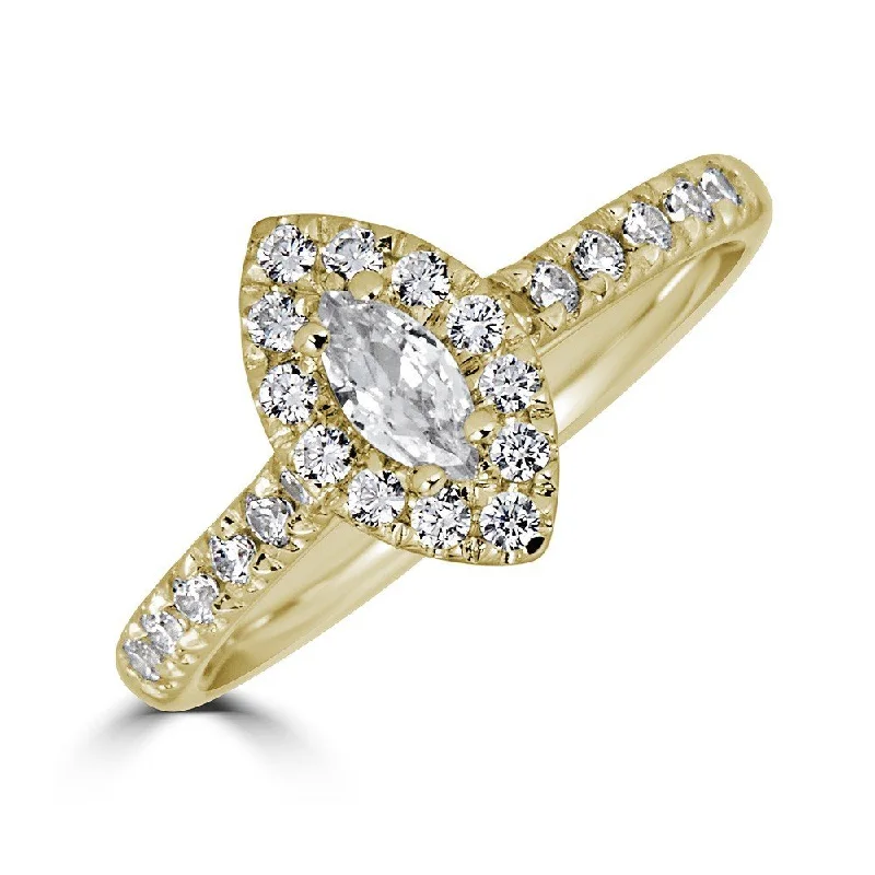 JULEVE 14KT GOLD 1/2 CTW DIAMOND MARQUISE HALO RING