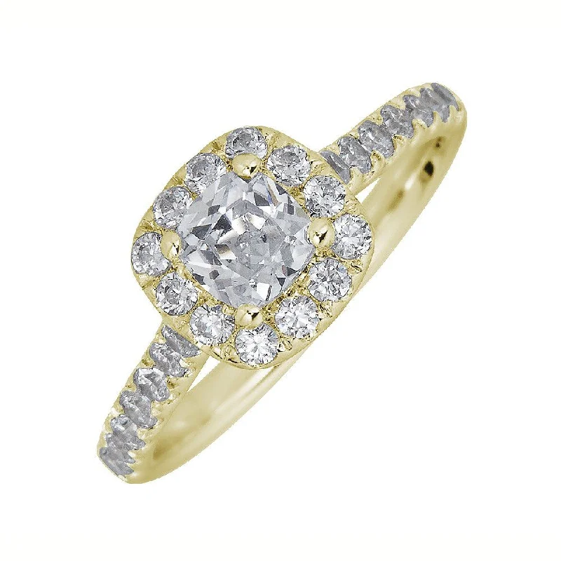 JULEVE 14KT GOLD 1 CTW DIAMOND CUSHION HALO RING