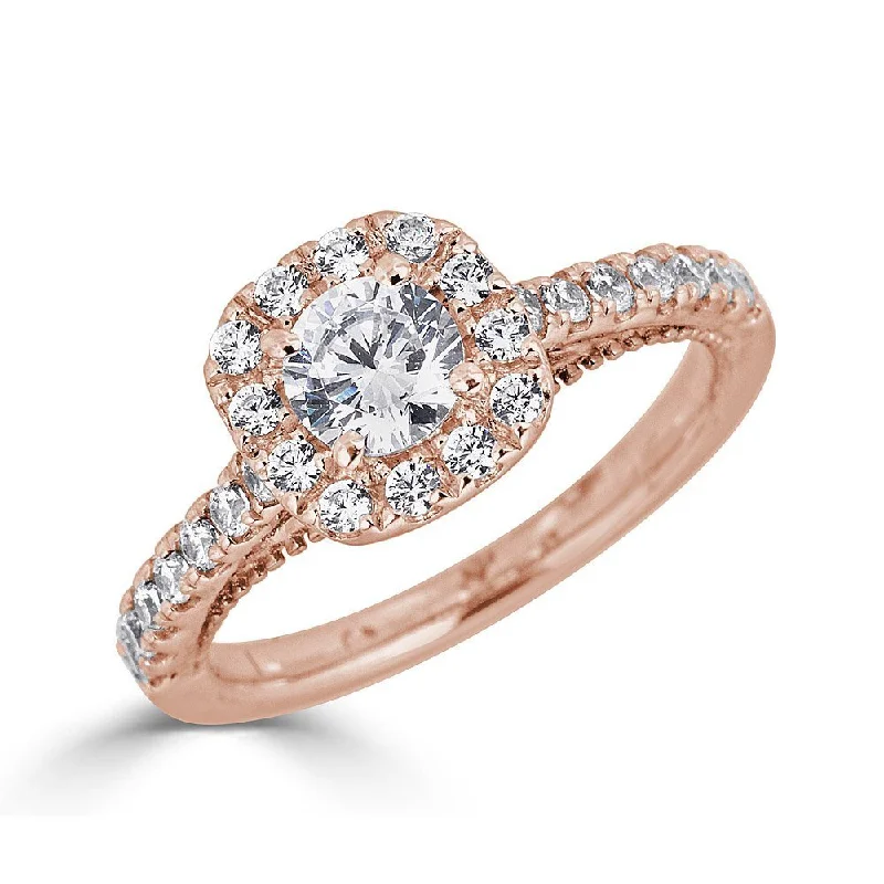 JULEVE 14KT TWO-TONE 1.00 CTW DIAMOND ROUND CUSHION CATHEDRAL RING