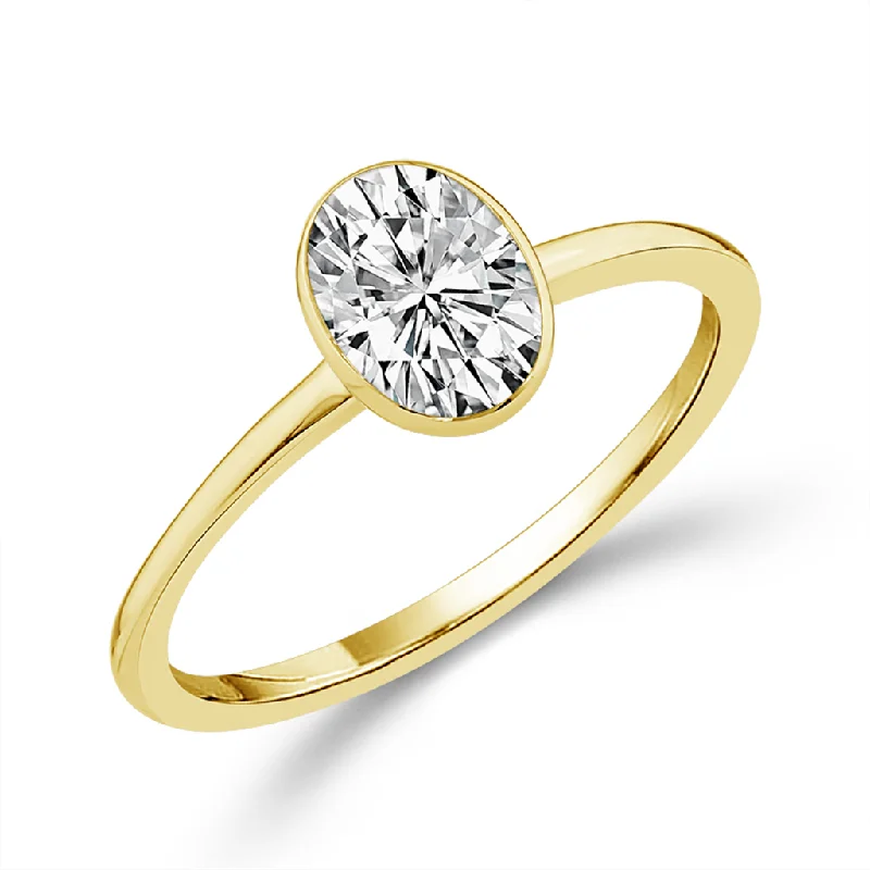 14K Yellow Gold 2.00Ct Oval Lab Grown Diamonds Bezel Set Solitaire Engagement Ring