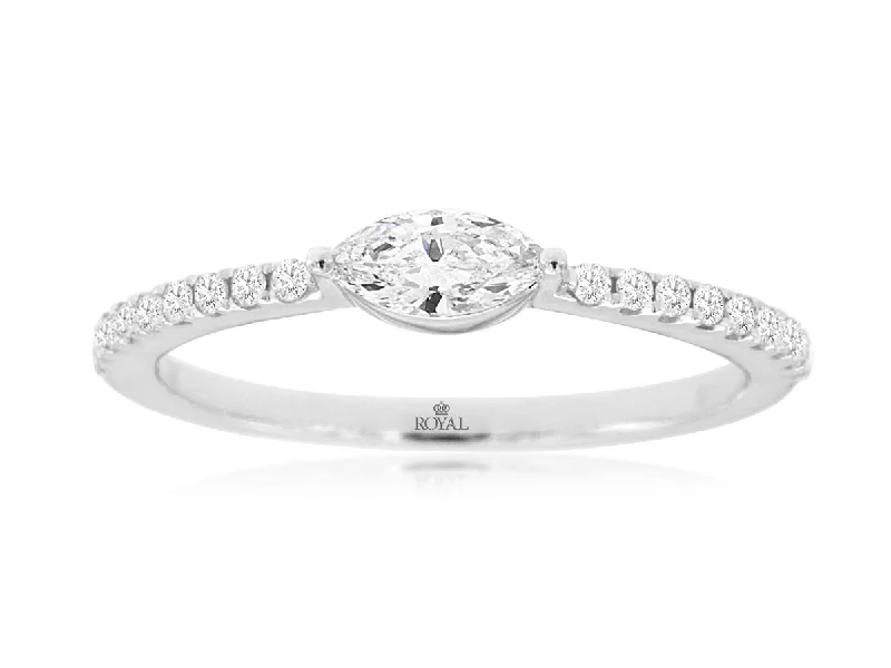 Marquise Diamond and Pave Engagement Ring, 0.42cttw