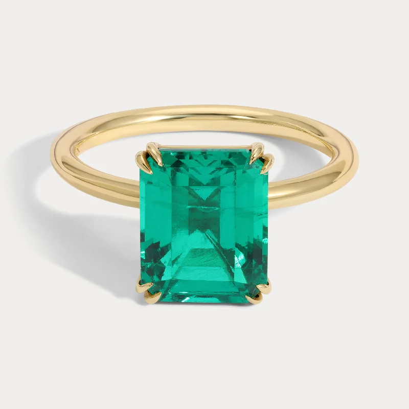 Mia - 3.00ct Emerald Cut Lab Grown Emerald Ring