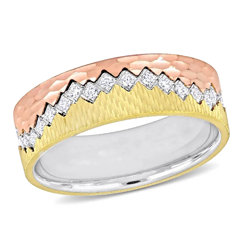 Miadora 1ct TGW Cubic Zirconia Wedding Band in 3-Tone 14k Gold