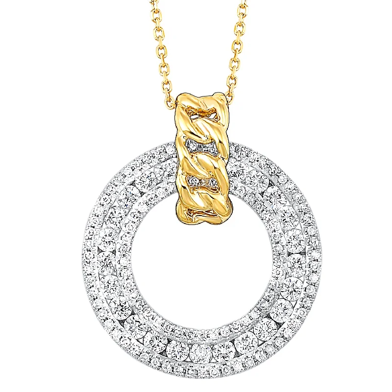 Open Circle Diamond Pendant in White and Yellow Gold