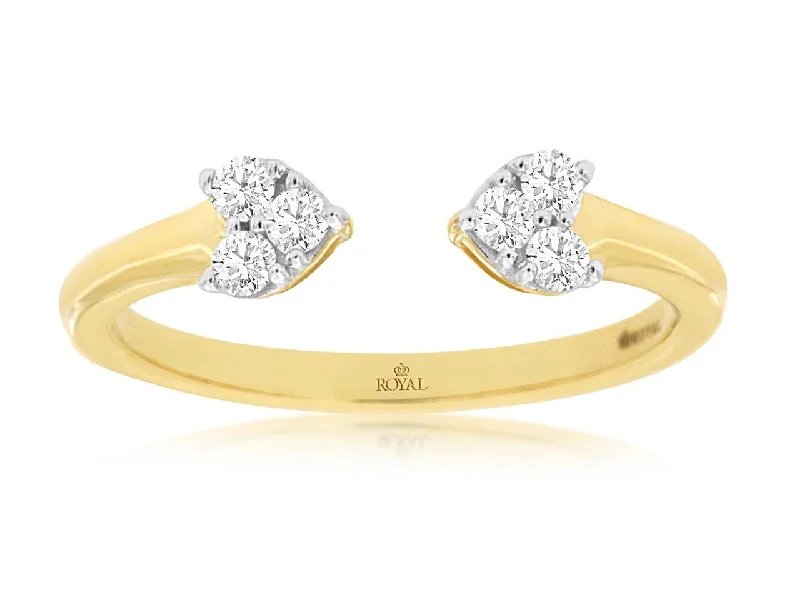 Open Top Round Diamond Heart Cluster Ring in 14k Yellow Gold, 0.18cttw