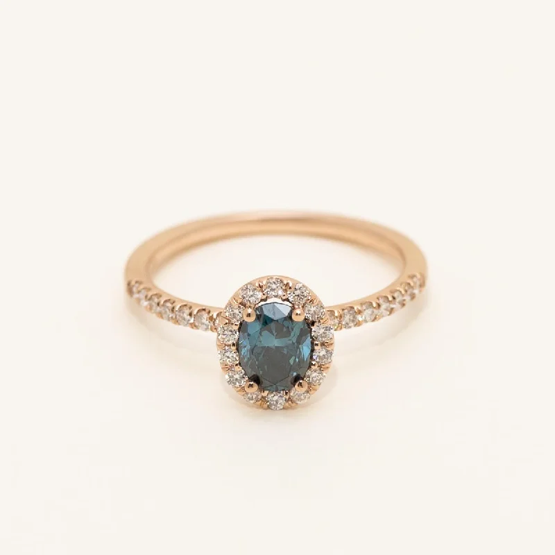 Oval Blue Diamond Halo Ring in 14kt Rose Gold (3/4ct tw)