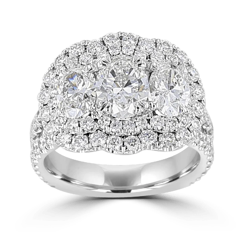 Platinum 3.76 CTW Diamond 3 Stone Double Halo Ring