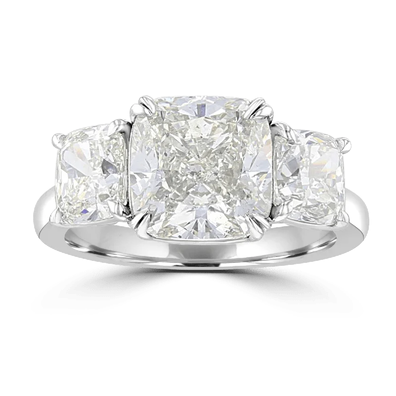 Platinum 6.02 CTW Cushion Cut Diamond 3 Stone Ring