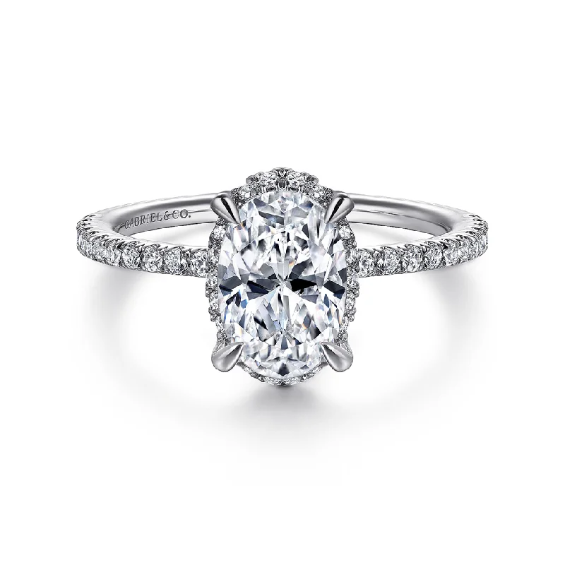 Platinum 'Hart' Hidden Halo Oval Diamond Engagement Ring