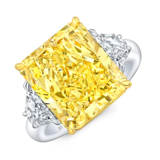 Radiant Fancy Yellow Diamond Ring in Platinum and 18kt Yellow Gold