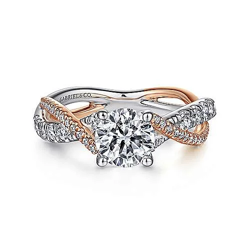 Sandrine - 14K White-Rose Gold Round Diamond Twisted Engagement Ring