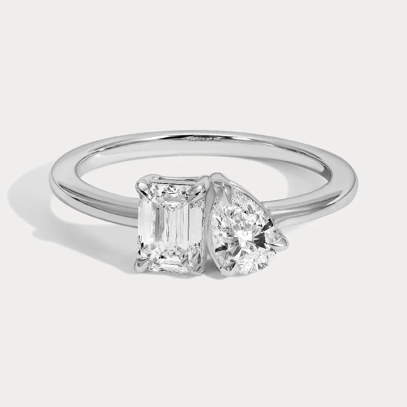 Toi et Moi - 1ctw Emerald and Pear Lab Grown Diamond Ring