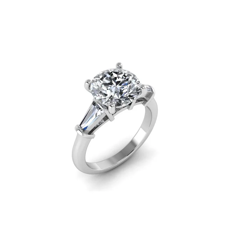 Round Diamond Semi-Mount Engagement Ring with Side Baguettes