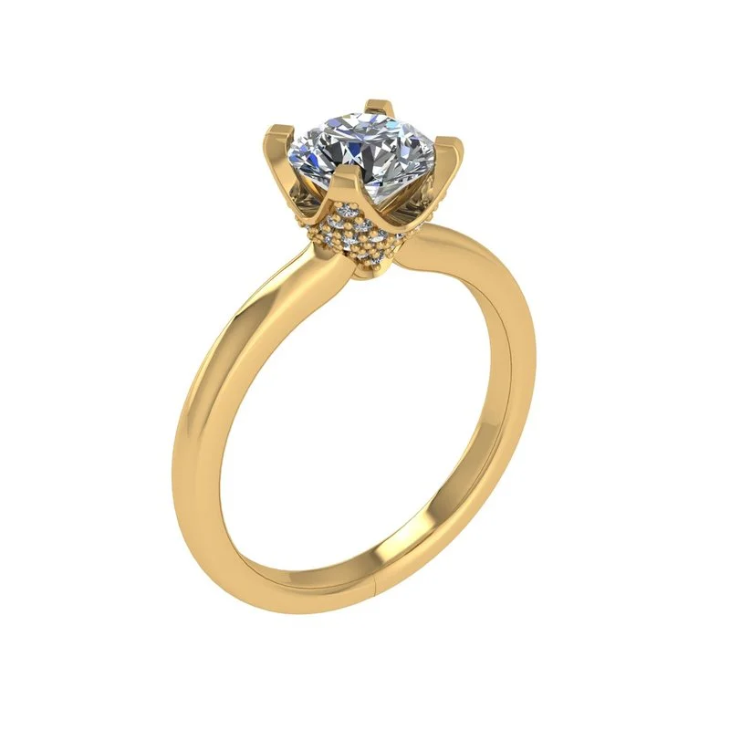 Round Diamond Semi-Mount Engagement Ring with Pavé Crown