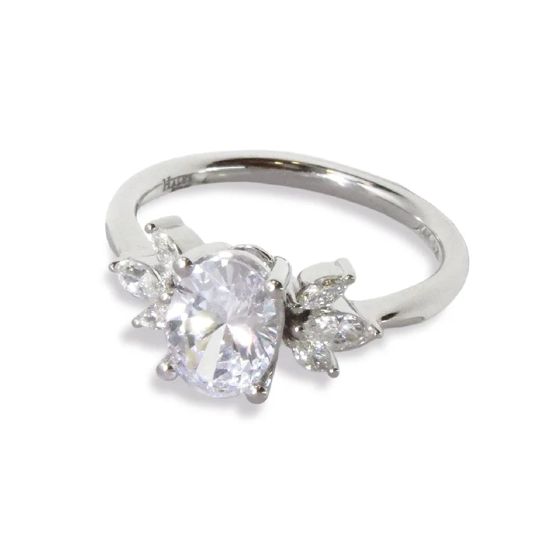 Oval Diamond Semi-Mount Engagement with Side Stones