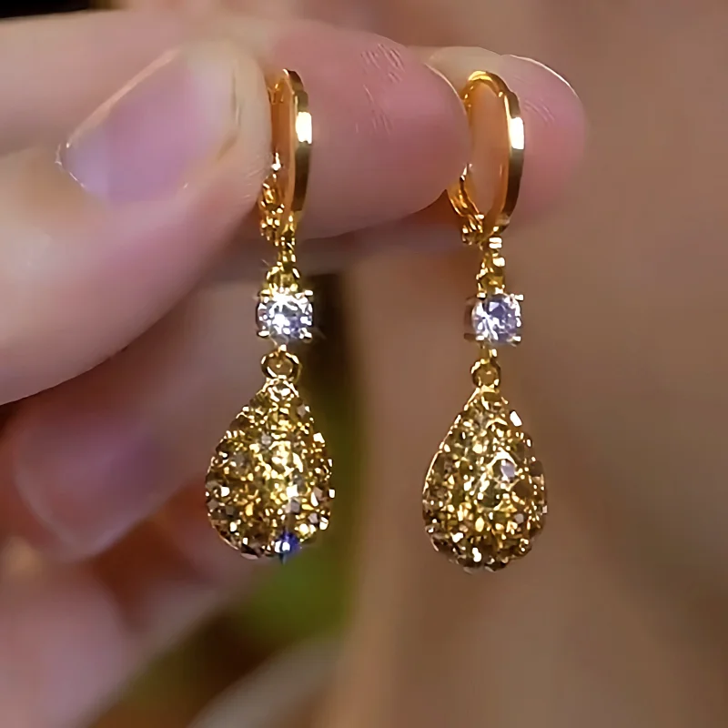 14K Gold-Plated Brown Diamond Water Drop Earrings