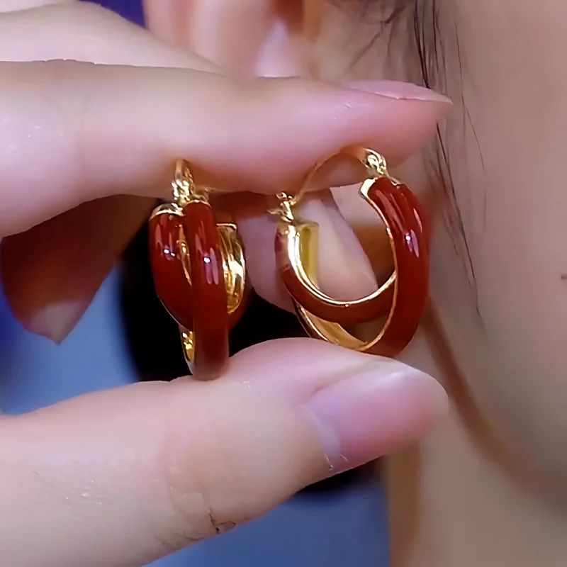 14K Gold-Plated Red Oil-Drop Earrings