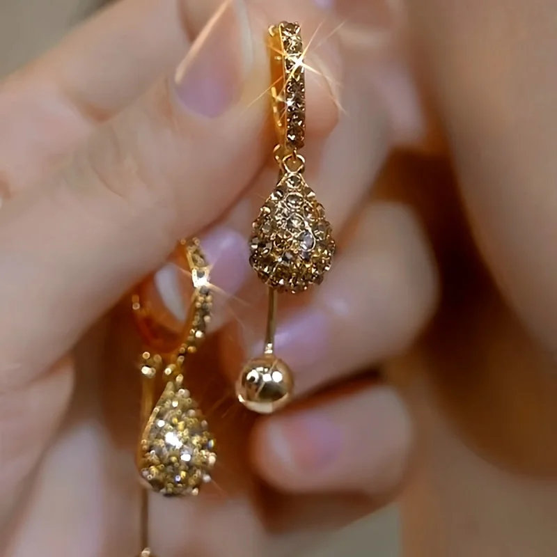 14K Gold-plated Zircon Water Drop Earrings